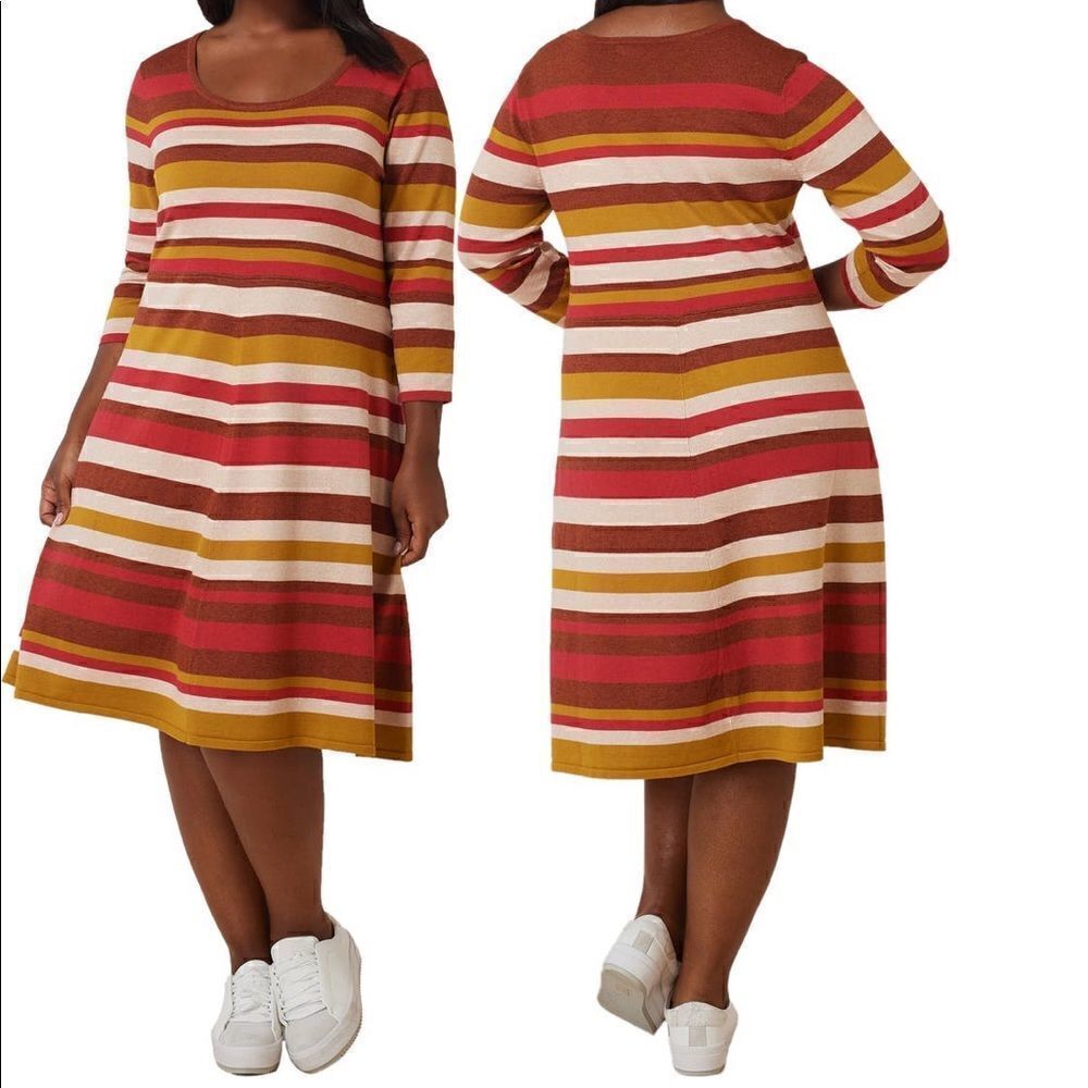 Maree Pour Toi Women’s stripe fit&flare long sleeve  sweater dress Sz 12-14 NWT